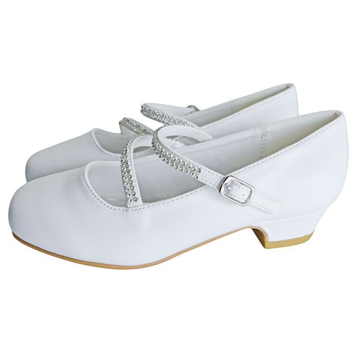 Kids Dress Shoes with Rhinestone Straps – White, Ivory & Black