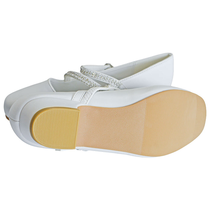 Kids Dress Shoes with Rhinestone Straps – White, Ivory & Black