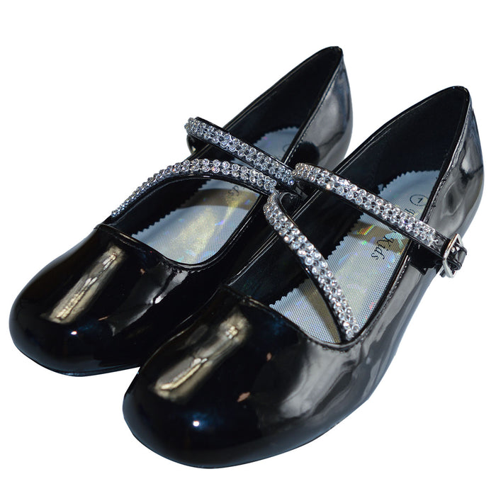 Kids Dress Shoes with Rhinestone Straps – White, Ivory & Black