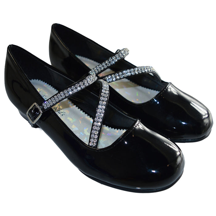 Kids Dress Shoes with Rhinestone Straps – White, Ivory & Black