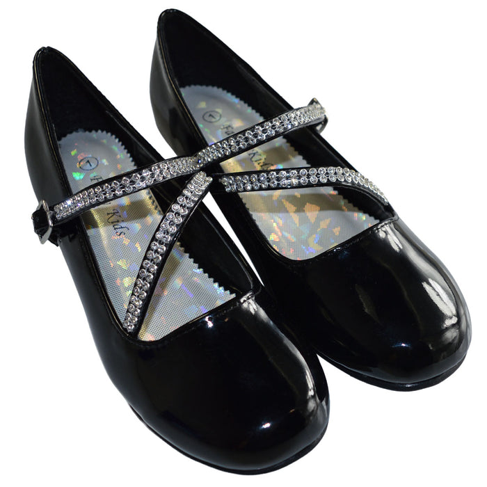 Kids Dress Shoes with Rhinestone Straps – White, Ivory & Black