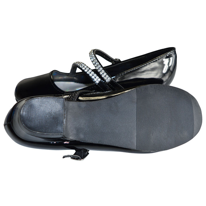 Kids Dress Shoes with Rhinestone Straps – White, Ivory & Black