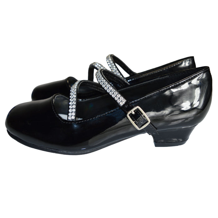 Kids Dress Shoes with Rhinestone Straps – White, Ivory & Black