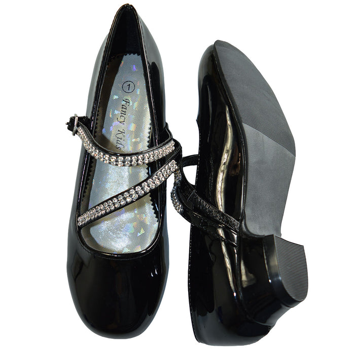 Kids Dress Shoes with Rhinestone Straps – White, Ivory & Black