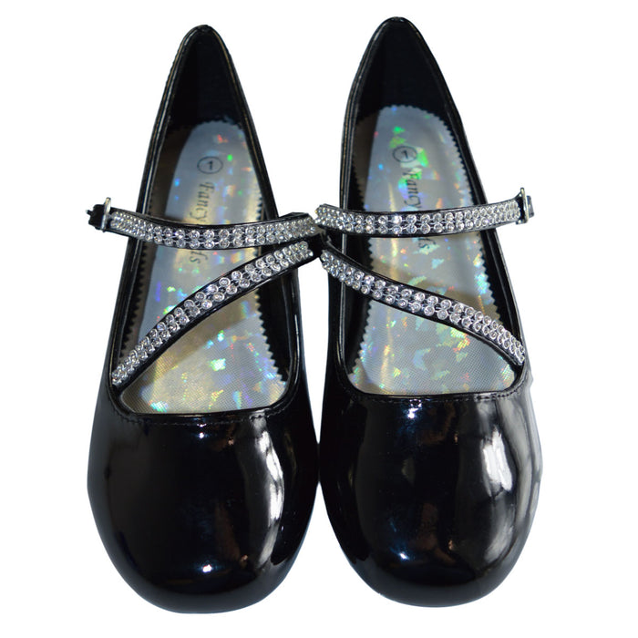 Kids Dress Shoes with Rhinestone Straps – White, Ivory & Black