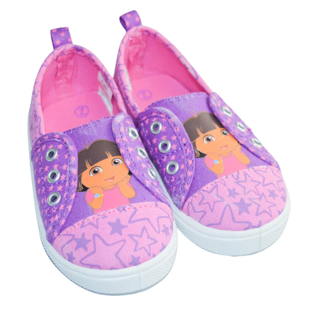 Kids Shoes - Dora the Explorer Girls’ Canvas Slip-On Shoes – Pink & Purple Star Print - (5T to 10T)