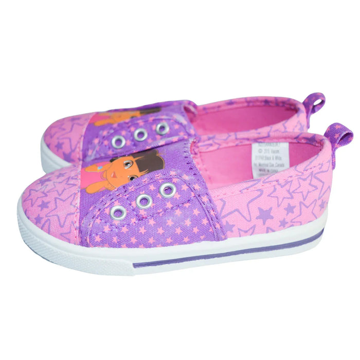 Kids Shoes - Dora the Explorer Girls’ Canvas Slip-On Shoes – Pink & Purple Star Print - (5T to 10T)