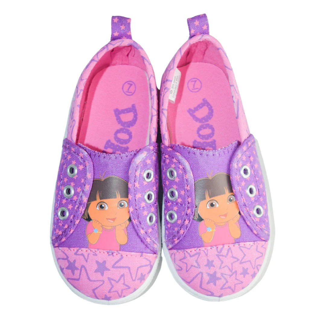 Kids Shoes - Dora the Explorer Girls’ Canvas Slip-On Shoes – Pink & Purple Star Print - (5T to 10T)