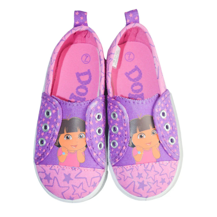 Kids Shoes - Dora the Explorer Girls’ Canvas Slip-On Shoes – Pink & Purple Star Print - (5T to 10T)