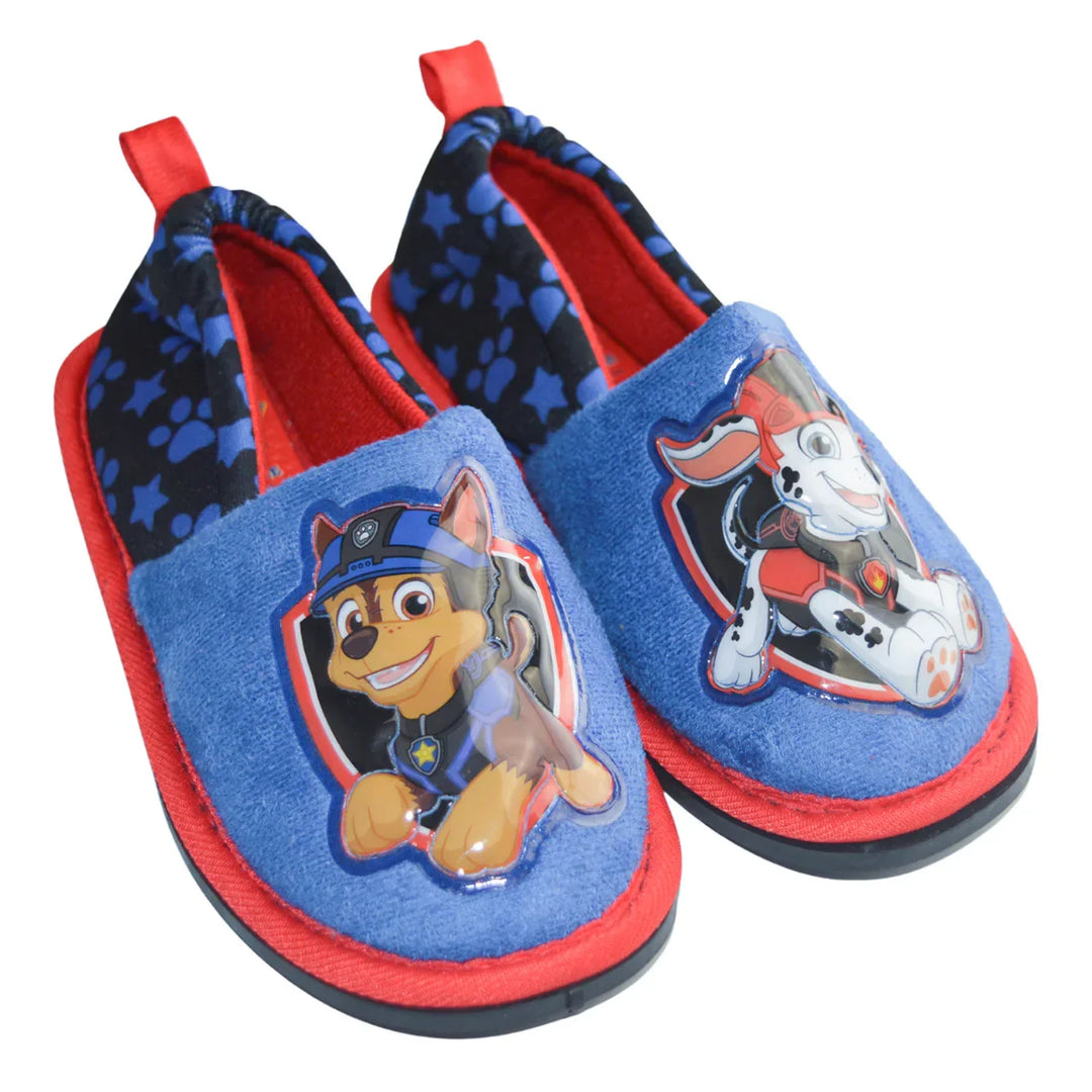 Kids Shoes - Paw Patrol Boys’ Plush Slippers – Chase & Marshall, Blue/Red, Non-Slip Soles - (5/6T to 11/12T))