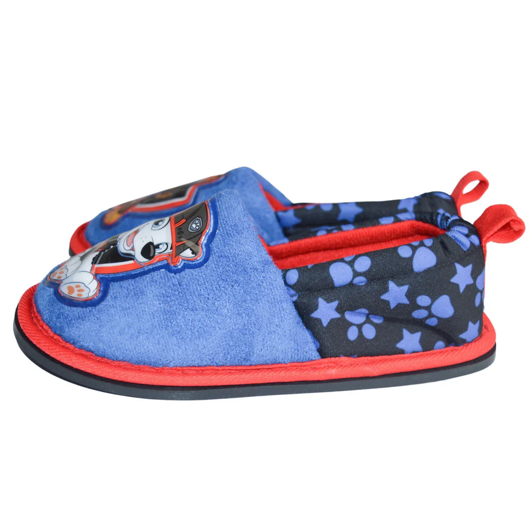Kids Shoes - Paw Patrol Boys’ Plush Slippers – Chase & Marshall, Blue/Red, Non-Slip Soles - (5/6T to 11/12T))