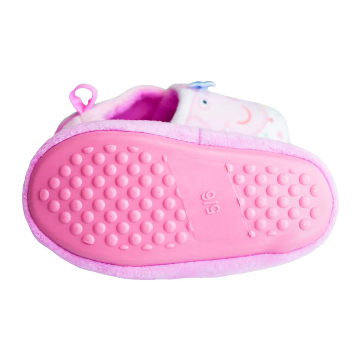 Kids Shoes - Peppa Pig Toddler Girls Plush Slippers – Pink Cozy Fleece Slippers with Non-Slip Sole & Satin Bows - (5T-12)