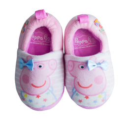 Kids Shoes - Peppa Pig Toddler Girls Plush Slippers – Pink Cozy Fleece Slippers with Non-Slip Sole & Satin Bows - (5T-12)