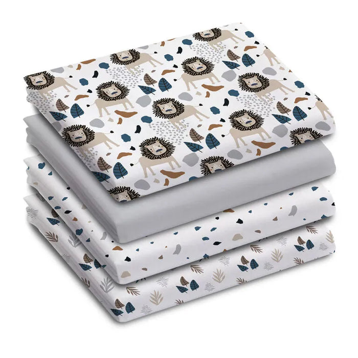 Koala Baby 4-Pack Flannel Receiving Blankets stacked, featuring lion and safari themed prints.
