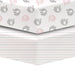 Koala Baby 2-pack percale crib sheets with grey elephant and striped designs shown stacked