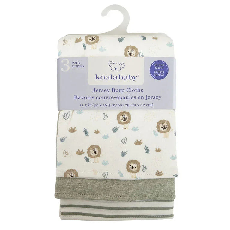 Koalababy - Koala Baby – 3-Pack Soft Jersey Burp Cloths (Lions & Elephants Prints)