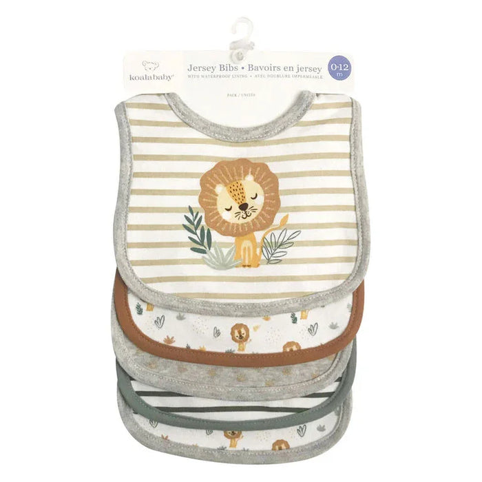Koalababy - Koala Baby – 5-Pack Soft Jersey Bibs (Lion & Elephant Prints)