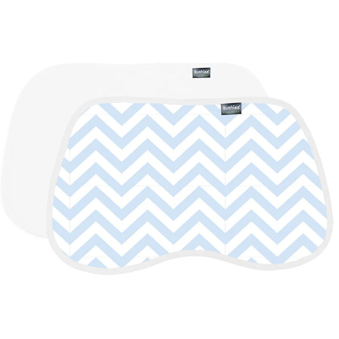 Baby burp pads set with blue chevron pattern and white trim, soft baby essentials