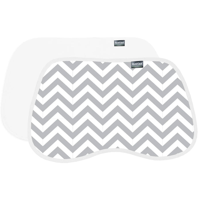 Set of baby burp pads with grey chevron pattern and white background, nursery accessory