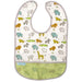 Baby bib with jungle animal print, front pocket, sleeveless, elephants, lions, giraffes