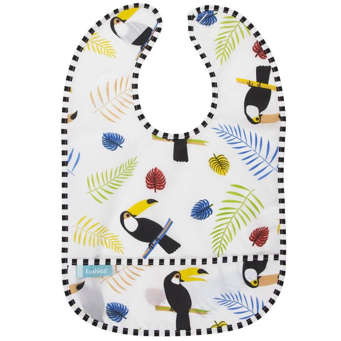 Kushies Cleanbib waterproof baby bib in Tropical Toucans print
