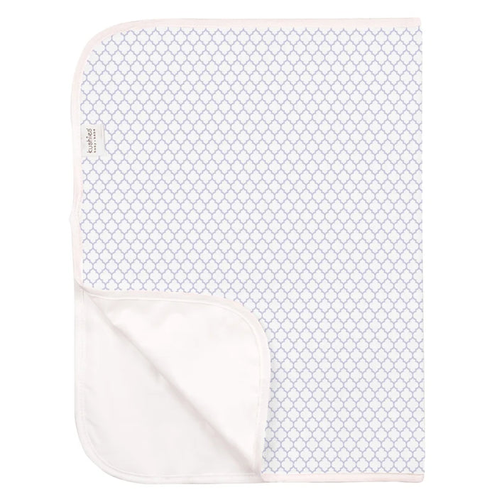 Lilac patterned portable baby changing pad with white backing, soft and foldable