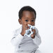 Kushies Silibounce Blue teething ball lifestyle