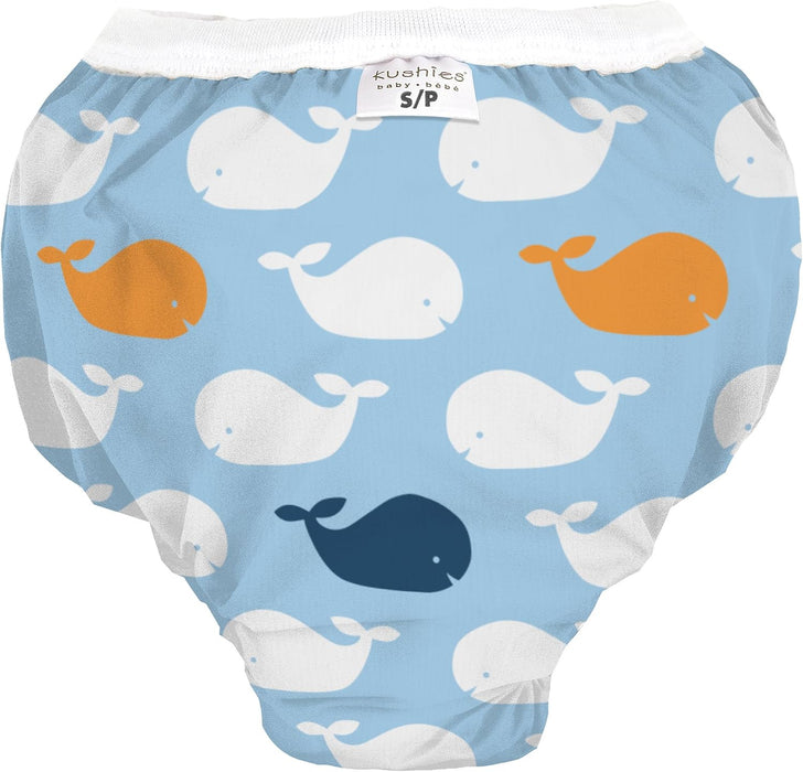 Kushies waterproof training pant in Blue Whales print