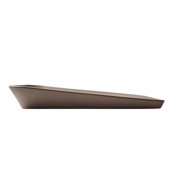 Leander Matty baby changing waterproof mat in brown shown from the side on a white background.