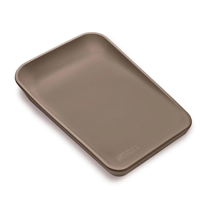 Leander Matty baby changing waterproof mat in brown shown on a white background.
