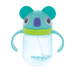 Aqua blue toddler straw cup with animal face design and twin handles