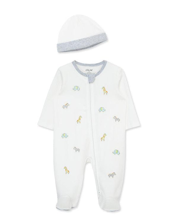 Little Me - Little Me 2-Way-Zip Footed One-Piece & Hat