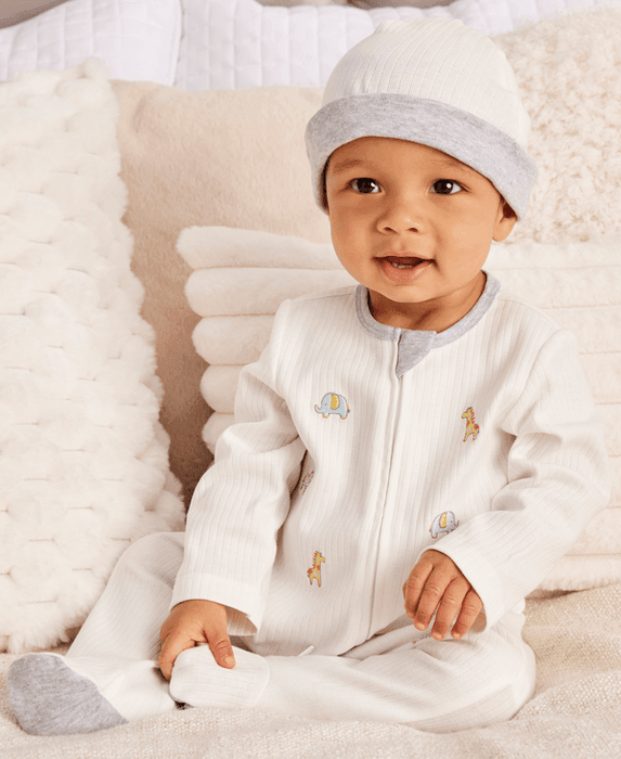 Little Me - Little Me 2-Way-Zip Footed One-Piece & Hat