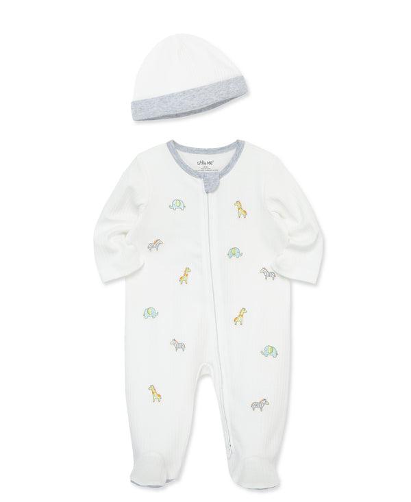 Little Me - Little Me 2-Way-Zip Footed One-Piece & Hat