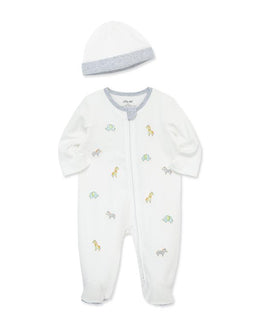 Little Me - Little Me 2-Way-Zip Footed One-Piece & Hat