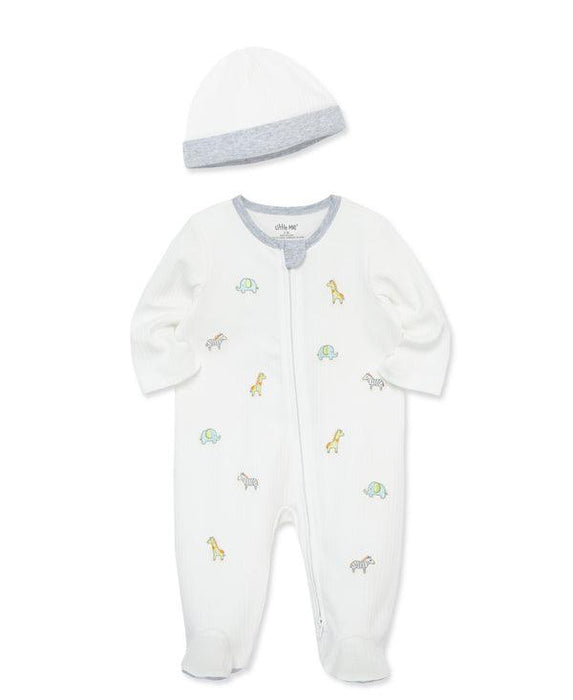 Little Me - Little Me 2-Way-Zip Footed One-Piece & Hat