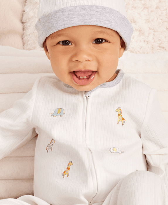 Little Me - Little Me 2-Way-Zip Footed One-Piece & Hat