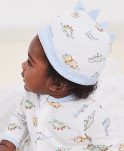 Little Me - Little Me Dinomite 2-Way-Zip Footed One-Piece and Hat