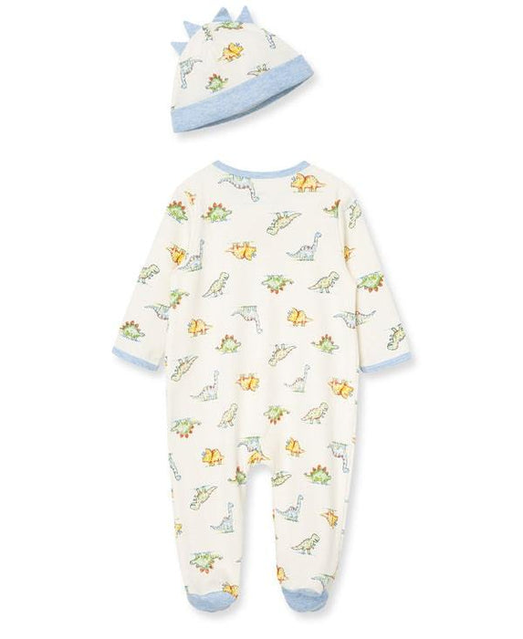 Little Me - Little Me Dinomite 2-Way-Zip Footed One-Piece and Hat