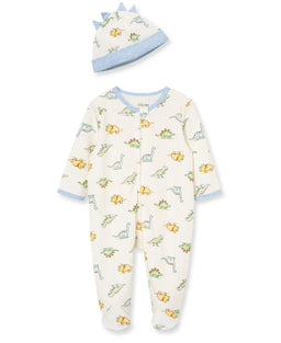 Little Me - Little Me Dinomite 2-Way-Zip Footed One-Piece and Hat