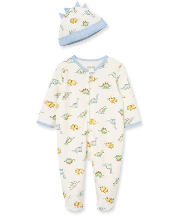 Little Me - Little Me Dinomite 2-Way-Zip Footed One-Piece and Hat