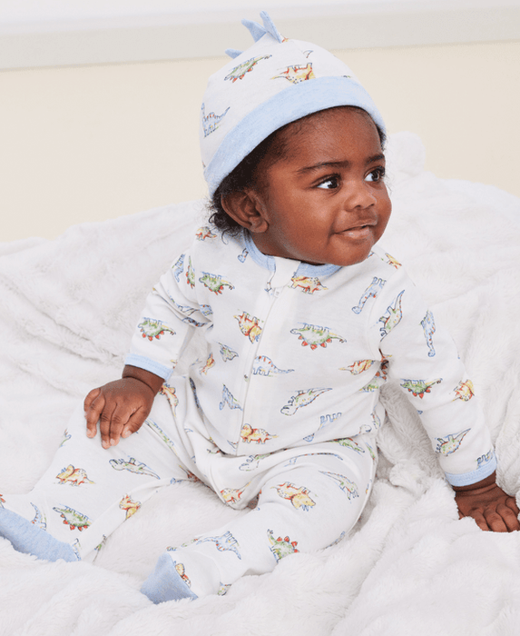 Little Me - Little Me Dinomite 2-Way-Zip Footed One-Piece and Hat