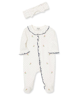 Little Me - Little Me Rosebud Zip Footed One-Piece and Headband - Rosebud