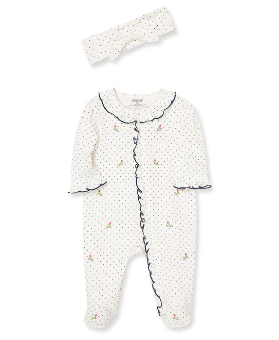 Little Me - Little Me Rosebud Zip Footed One-Piece and Headband - Rosebud