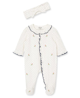 Little Me - Little Me Rosebud Zip Footed One-Piece and Headband - Rosebud