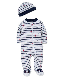 Little Me - Little Me Sports Star Zipper Footed One-Piece and Hat - Sports Star