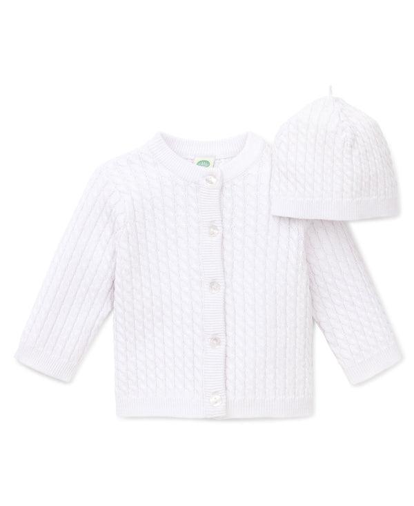 Little Me - Little Me White Cable Sweater and Hat