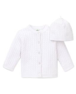 Little Me - Little Me White Cable Sweater and Hat