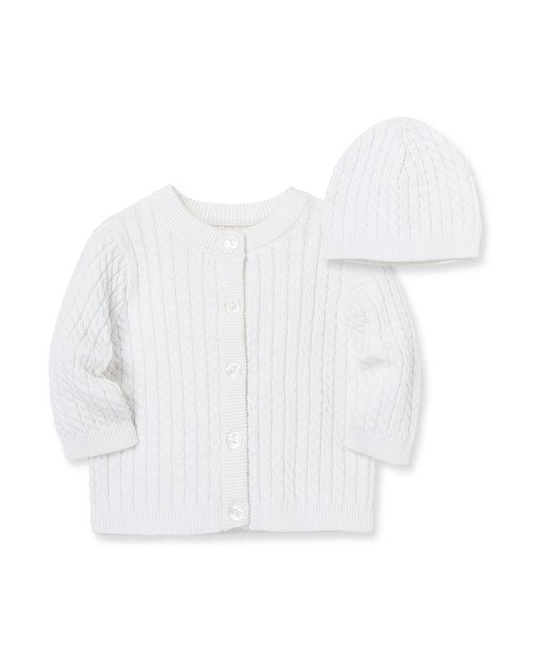 Little Me - Little Me White Cable Sweater and Hat