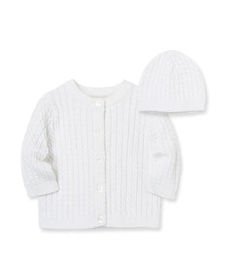 Little Me - Little Me White Cable Sweater and Hat
